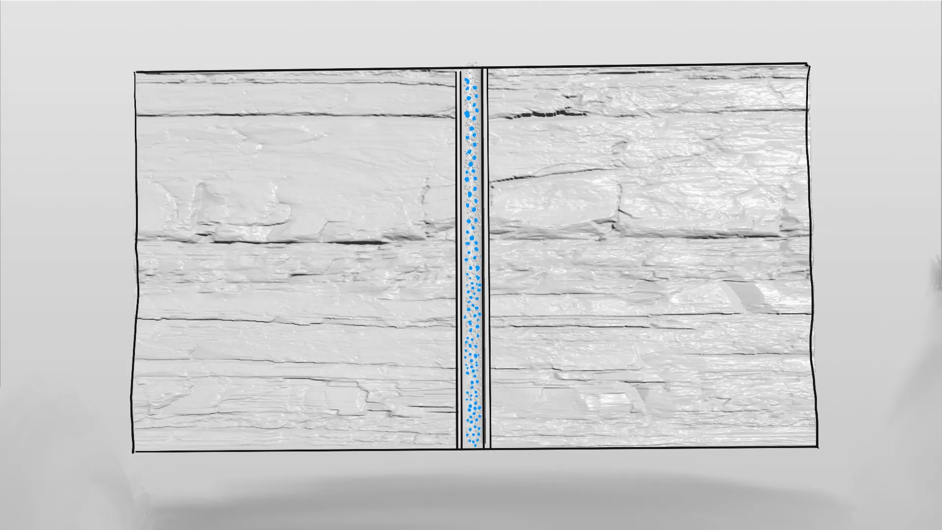 Storyboard sketch of underground cross-section with blue wellbore through geological layers by Motion Giraffx