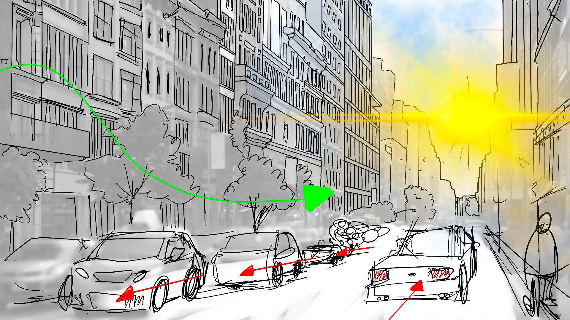 3D animation storyboard of urban EV charging powered by mobile generation by Motion Giraffx