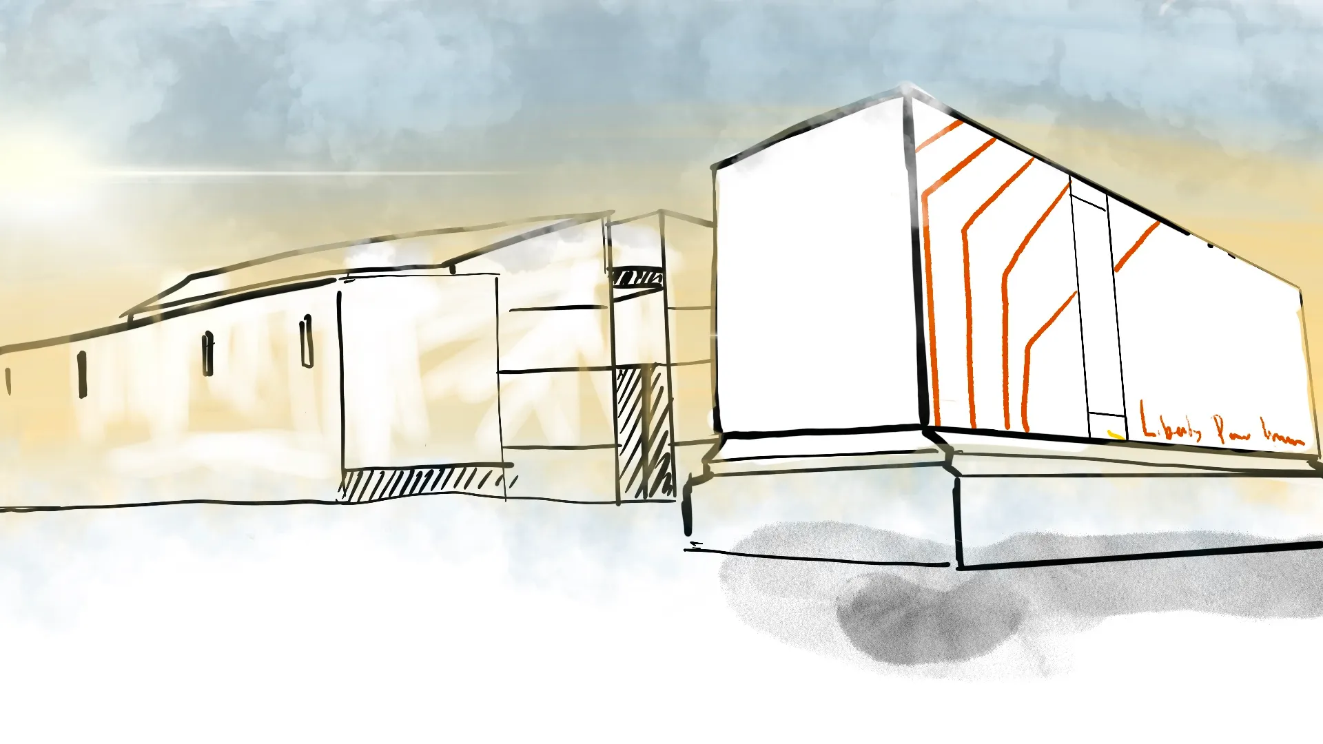 Twin industrial power generation facilities rendering by Motion Giraffx