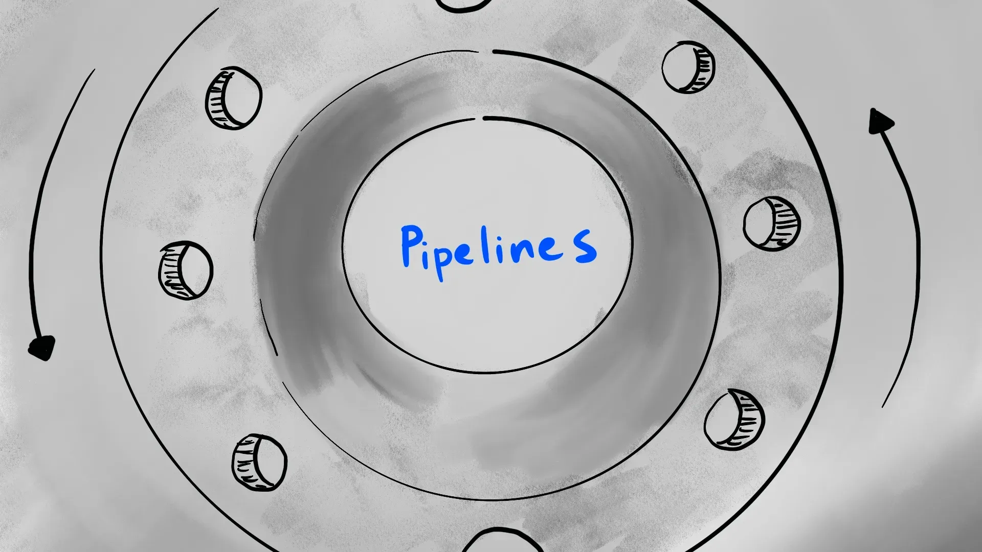 Minimalist 3D pipeline flange close-up with "Pipelines" text overlay, part of Schlumberger's integrity explainer by Houston's Motion Giraffx.