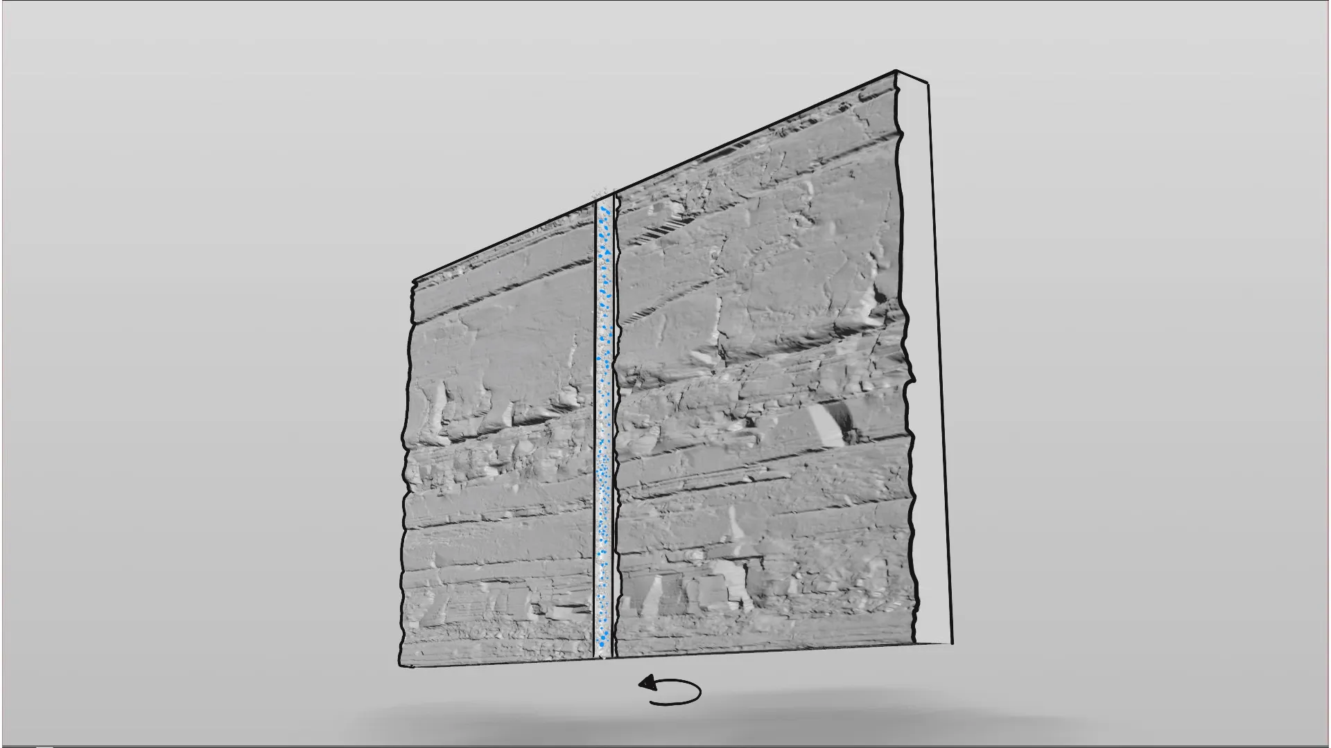 Storyboard sketch showing 3D geological cross-section with rotation indicator for animation by Motion Giraffx