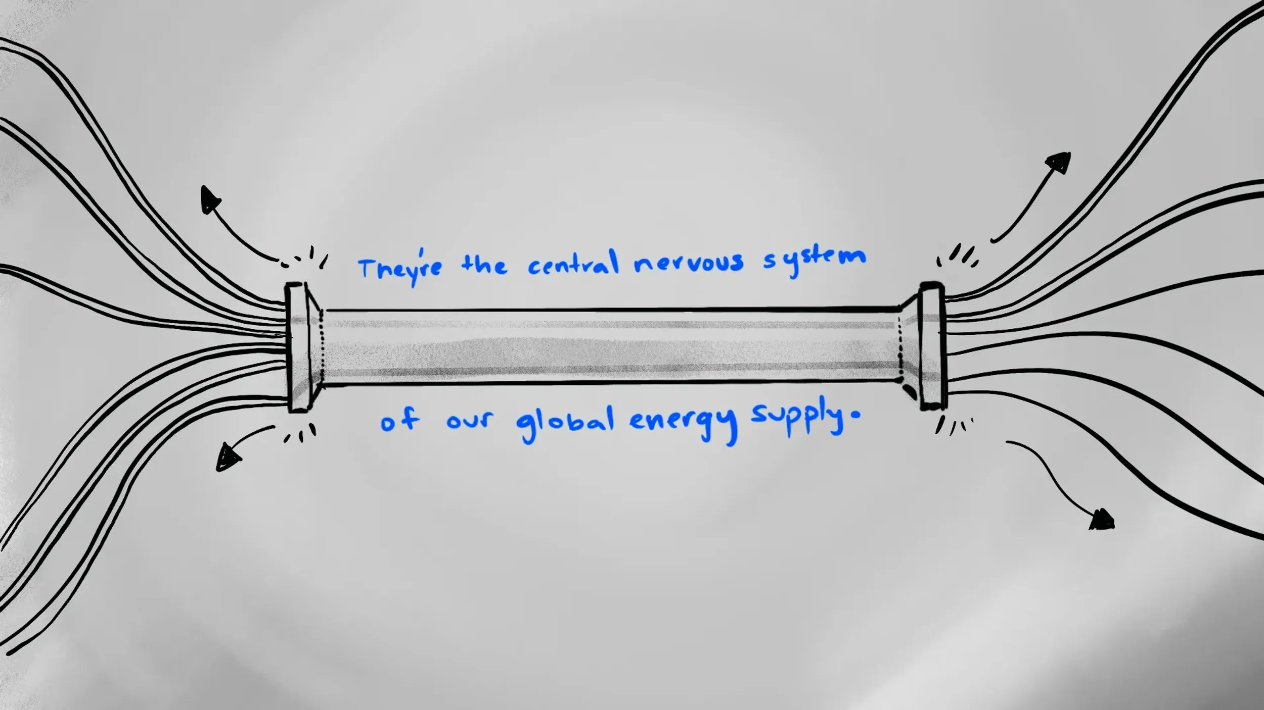 3D pipeline with branching data streams and caption “They’re the central nervous system of our global energy supply,” by Motion Giraffx.