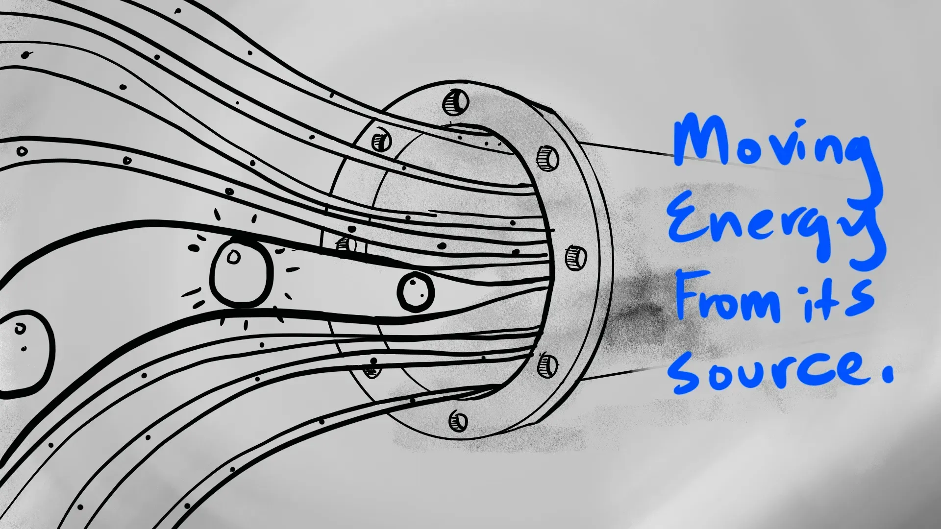 Dynamic energy flow lines entering a pipeline with caption "Moving Energy From its Source," illustrating Schlumberger's service by Motion Giraffx.
