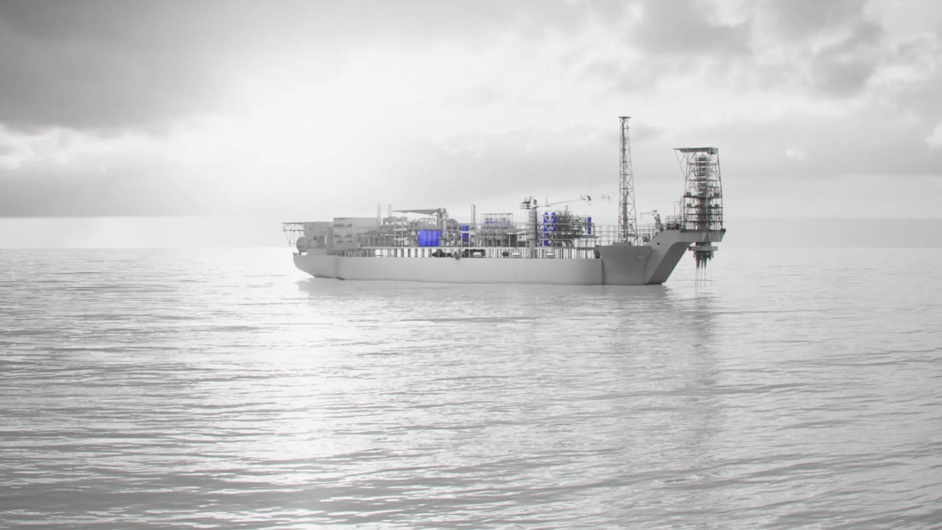 Industrial facility with blue cube network visualization representing SLB OptiSite data connectivity by Motion Giraffx