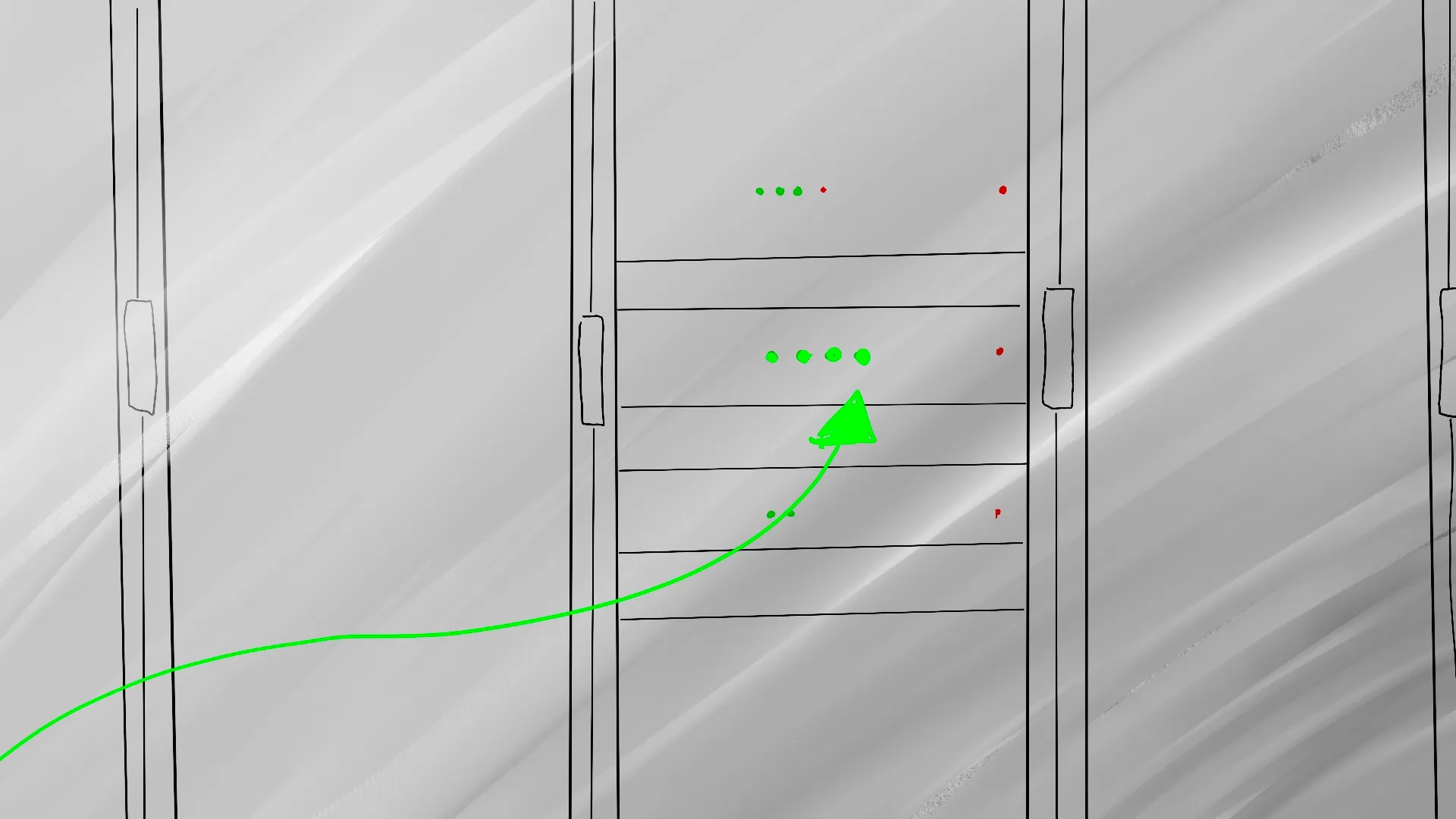Server rack power connection with energy flow indicators by Motion Giraffx