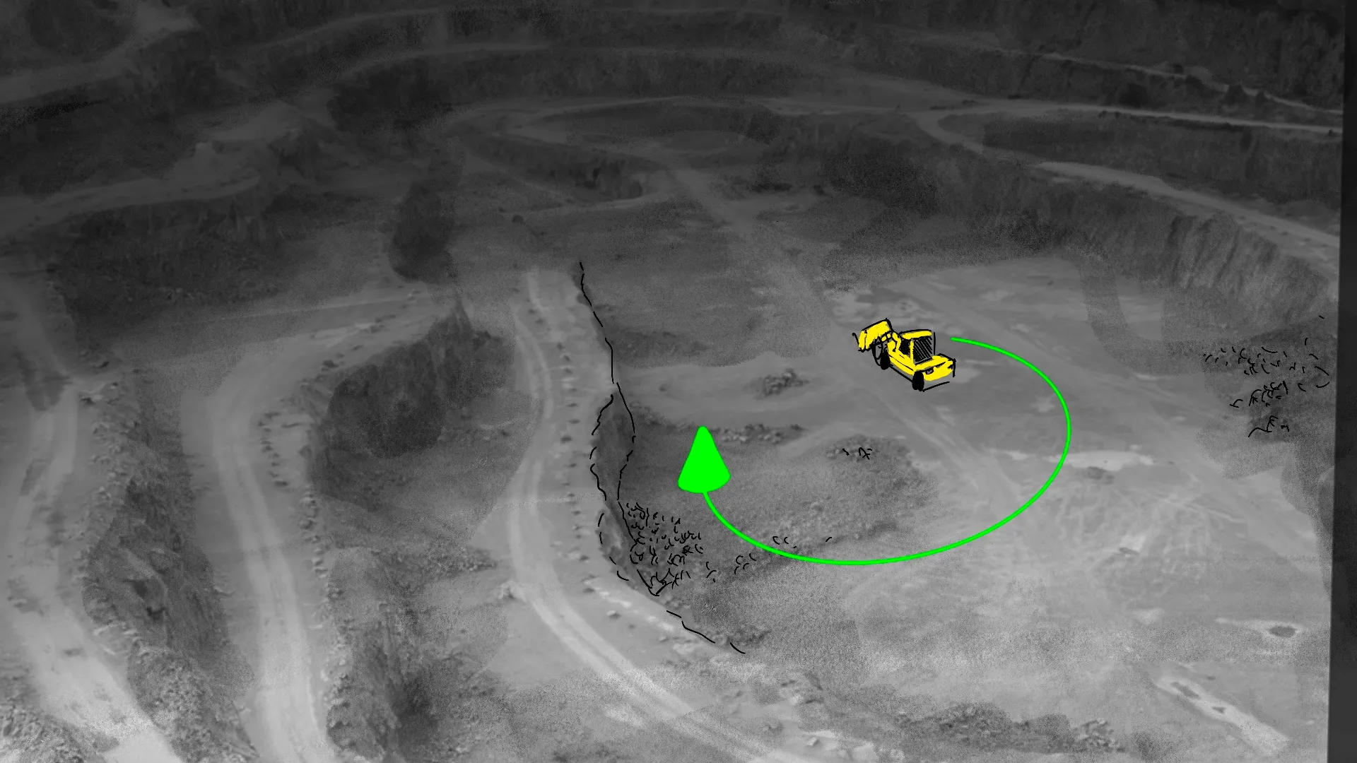 Aerial view of remote mining site with mobile power generation by Motion Giraffx