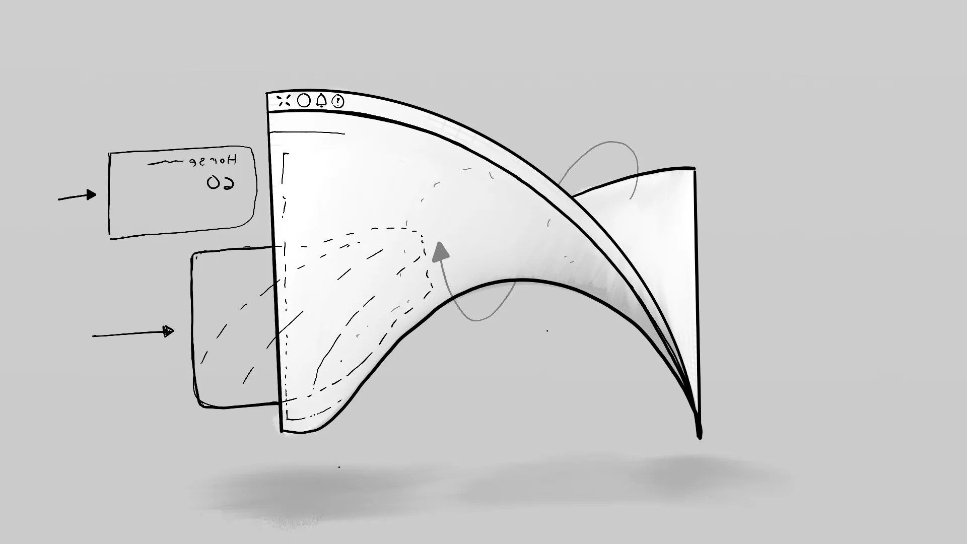 Storyboard sketch of user interface navigation with curved paths and directional arrows by Motion Giraffx