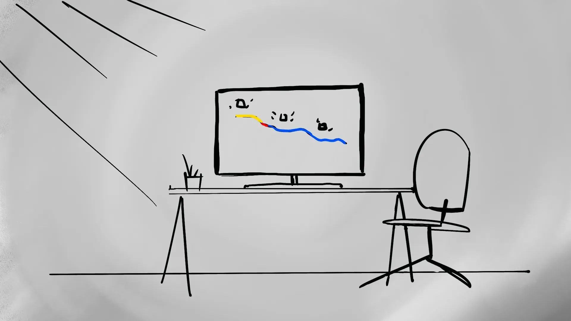 Storyboard grid of dashboard UI sketches showing pipeline analytics charts, part of Schlumberger's real-time monitoring explainer by Motion Giraffx.