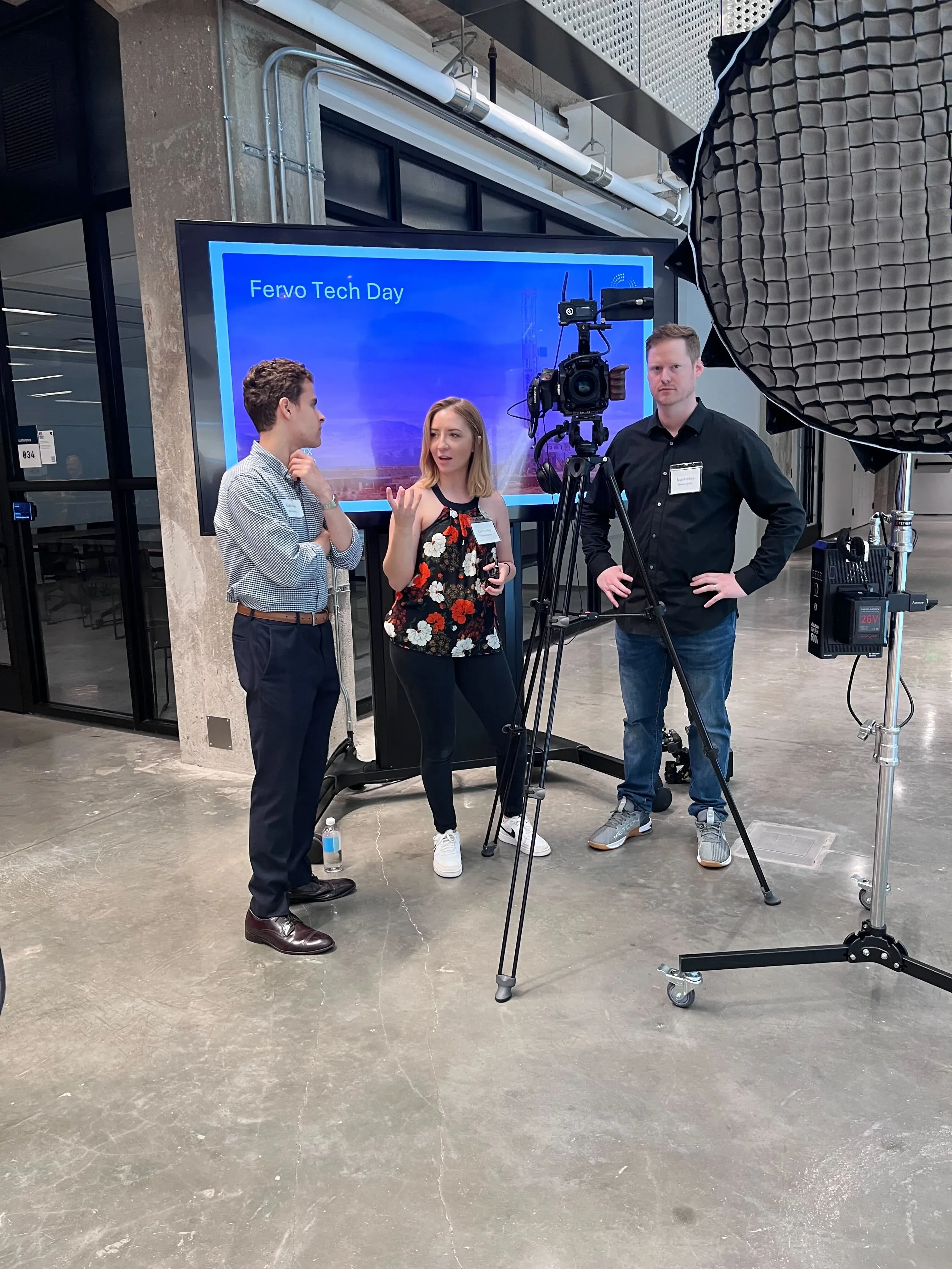 Interview lighting and camera setup ready for Fervo Tech Day talent on location by Motion Giraffx.