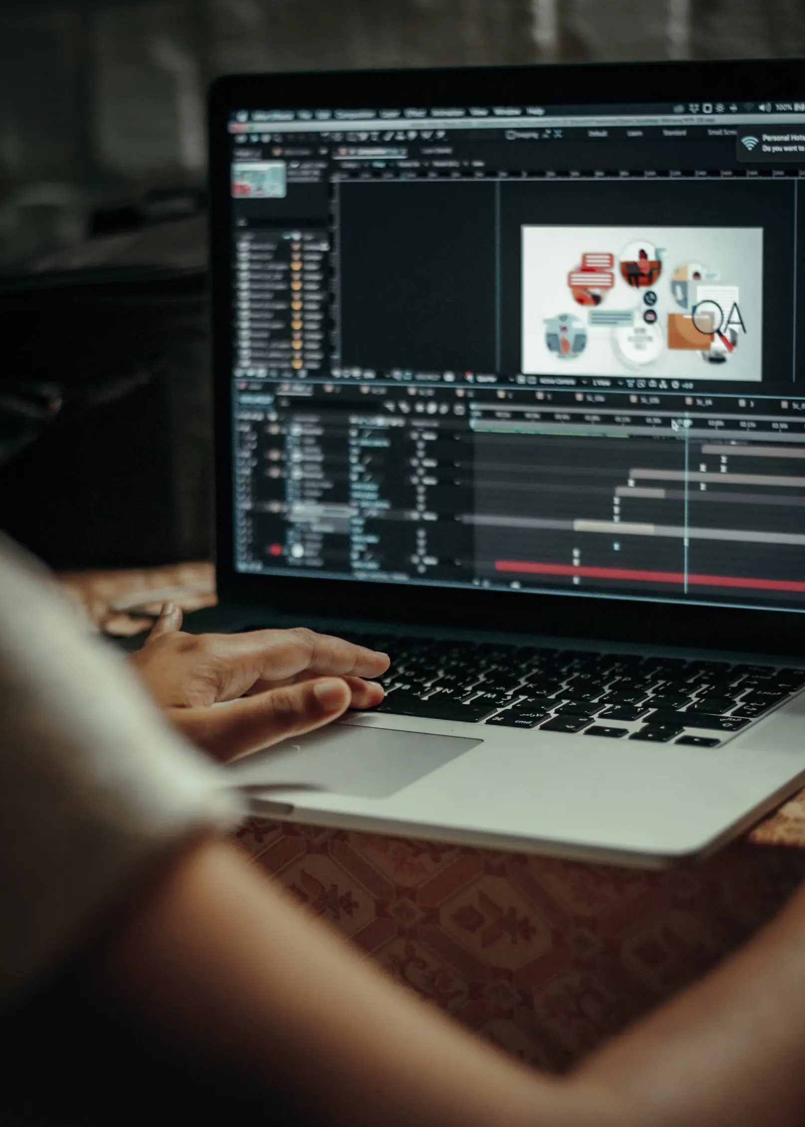 Animation professional showing his timeline on a video edit