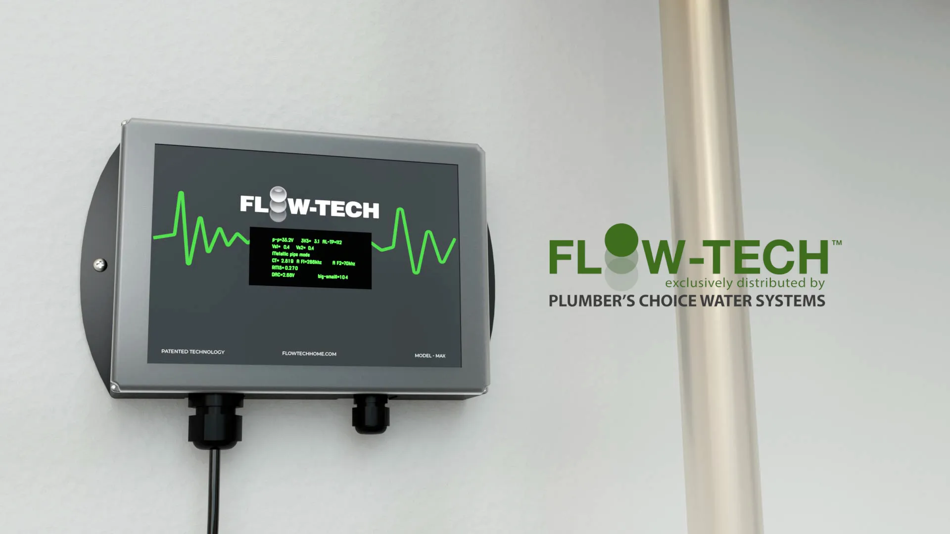 3D animated product demonstration showing Flow-tech water systems