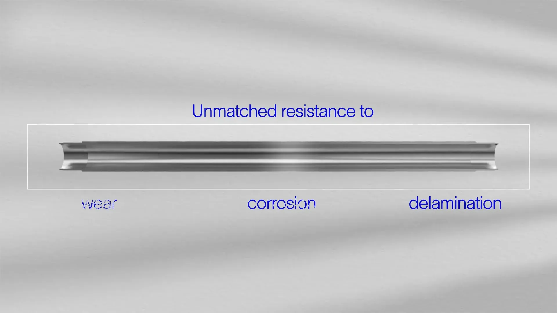 Lengthwise cutaway of a pipe with the on-screen text "Unmatched resistance to" above it and the words wear, corrosion, and delamination below it, from the SLB Deka 3D animation by Motion Giraffx