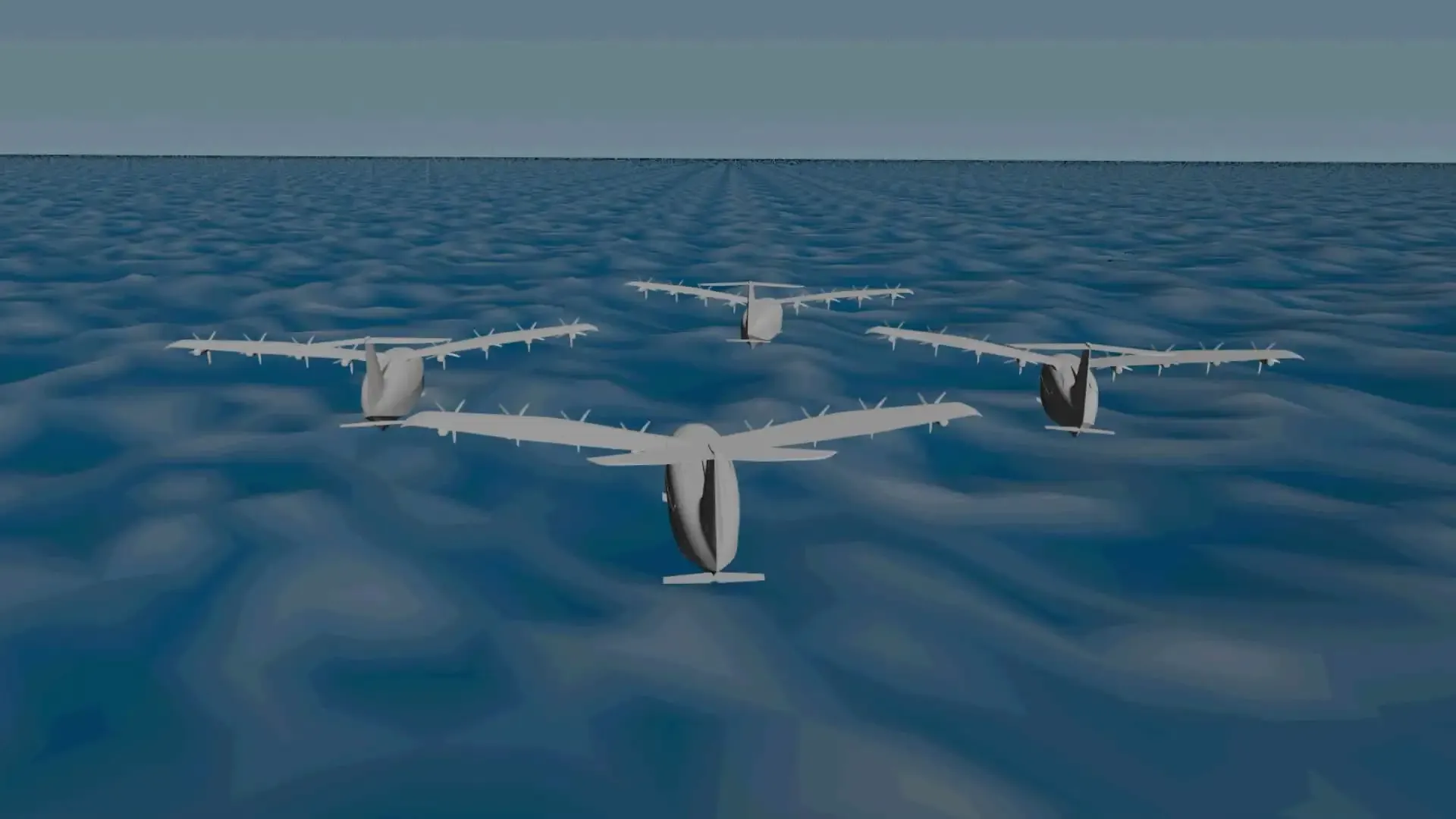 An animatic of a Regent Seagliders flying in formation.
