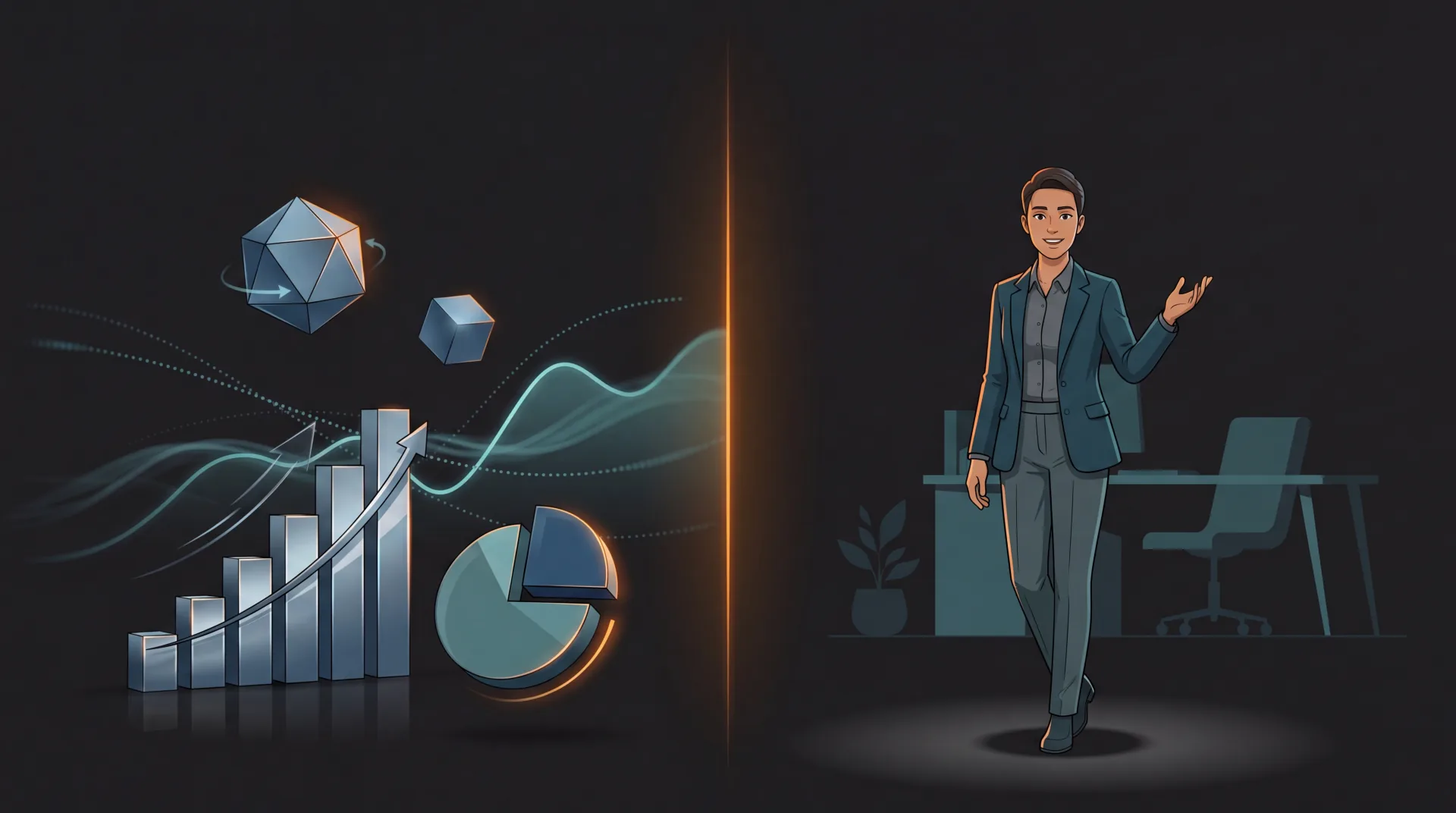 Side-by-side comparison of kinetic typography and infographic motion graphics on the left versus a 2D character animation scene on the right