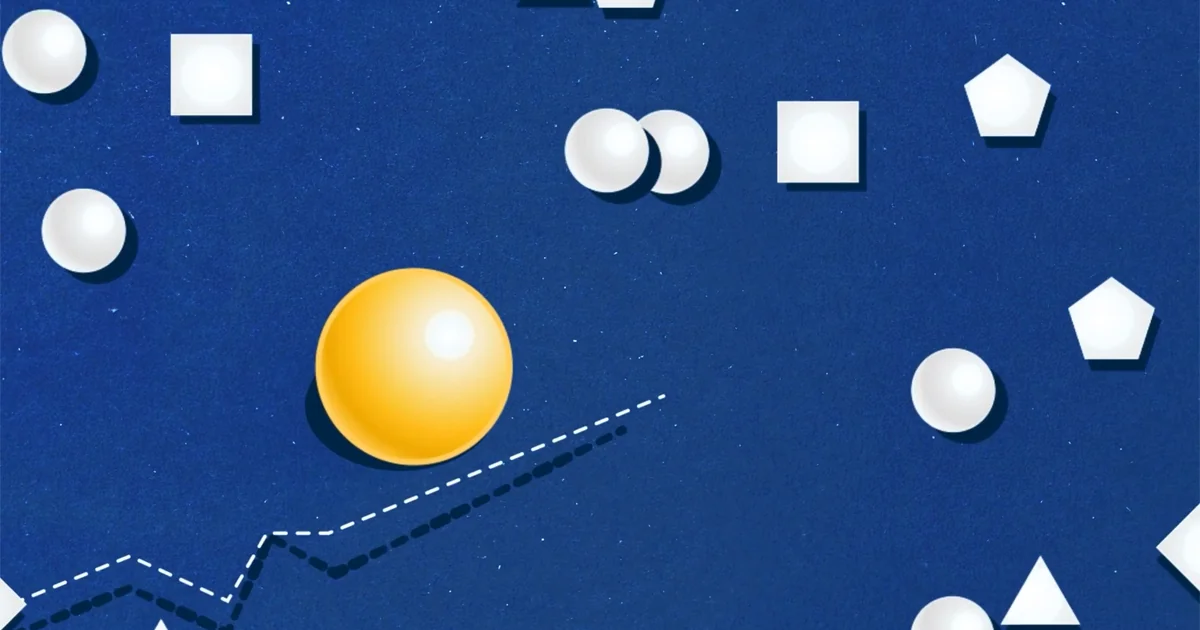 Frame from the ANICO 2D explainer series, with flat circles, squares and pentagons arranged as separate elements on a deep blue field, the component-built artwork that survives into a second video
